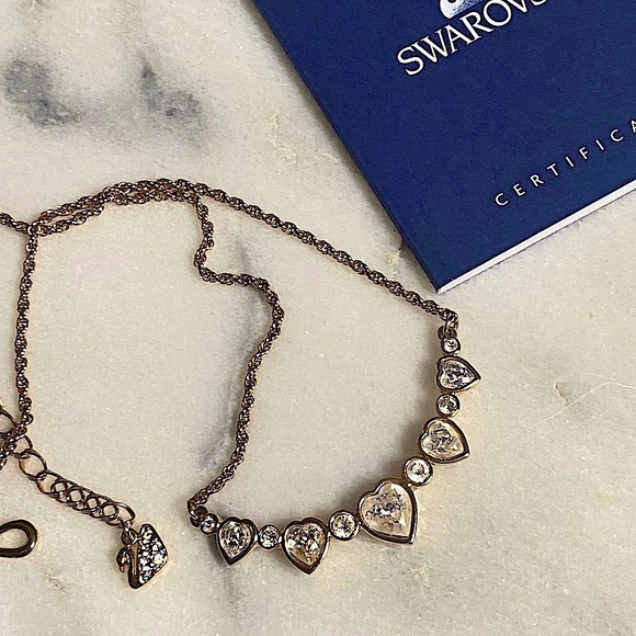 SWAROVSKI Stunning crystal hearts gold tone necklace